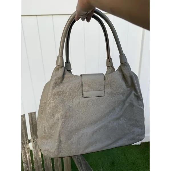 KATE SPADE‎ Pebbled Leather Bexley Stevie Satchel Shoulder Bag Light Gray S - Image 4