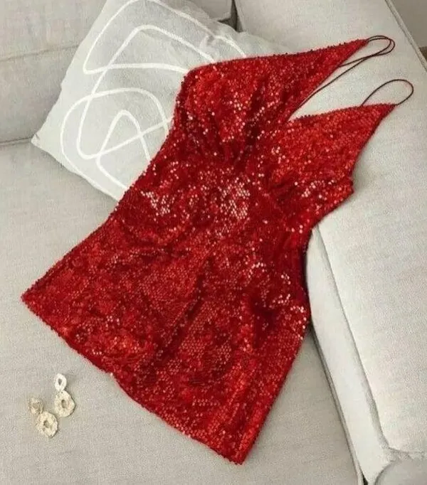ZARA Red Velvet Sequin Dress Size S - Image 8
