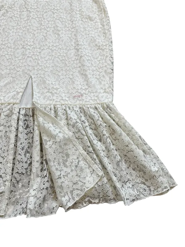 Michael Costello Revolve Cream Lace Midi Dress Puff Sleeve Ruffle Hem Feminine - Image 8