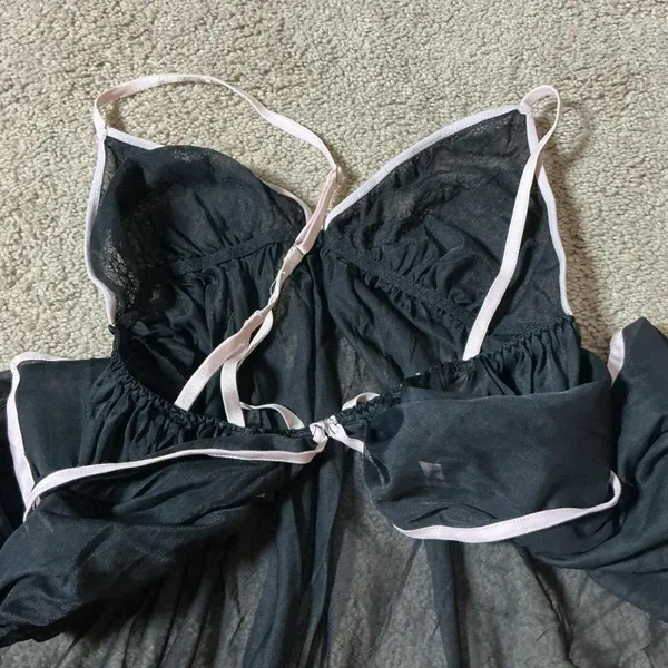 Victoria's Secret Black Pink Sheer Mesh‎ Coquette Babydoll Chemise M/M - Image 7