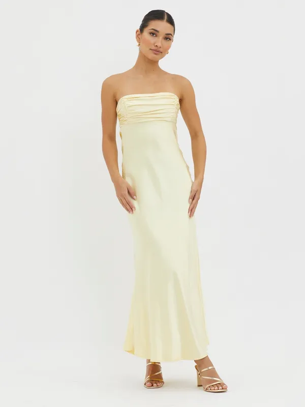 $115 NWT Selfie Leslie Moon Song Strapless Laced Back Dress Butter Yellow M - Image 8