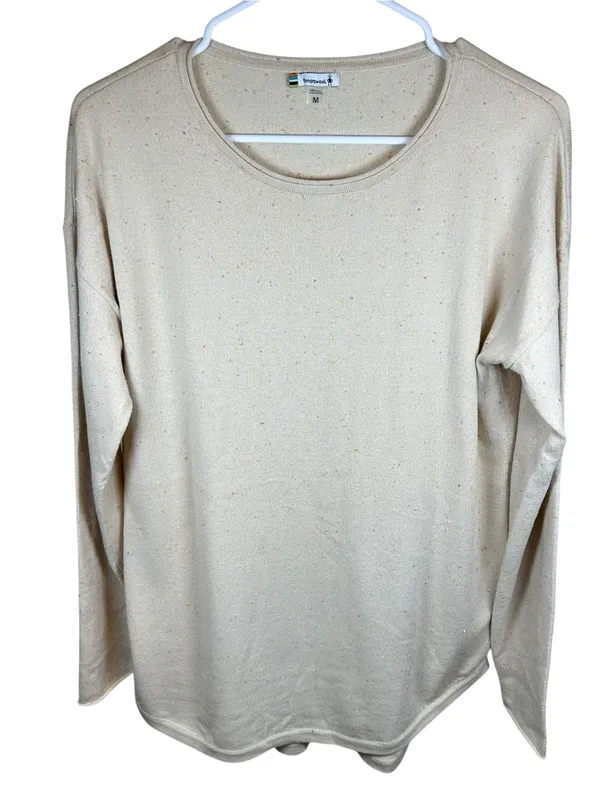 Smartwool Shadow Pine Colorblock Crew Sweater Almond Donegal Minimalist Wool M - Image 3