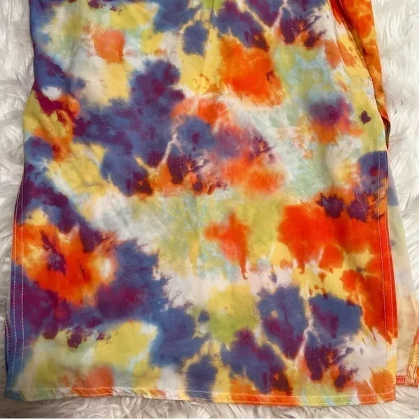 Boohoo Womens Sz 4 Halter Top Mini Dress Yellow Orange Purple Tie Dye Slit Sides - Image 10