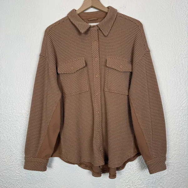 Aerie LumberJane Waffle Button Up Shirt Oversized Size Large - Image 2