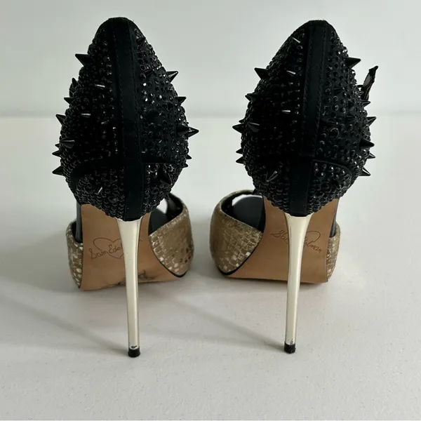 Sam Edelman Scarlett Black‎ and Gold Heels Size 7.5 - Image 5