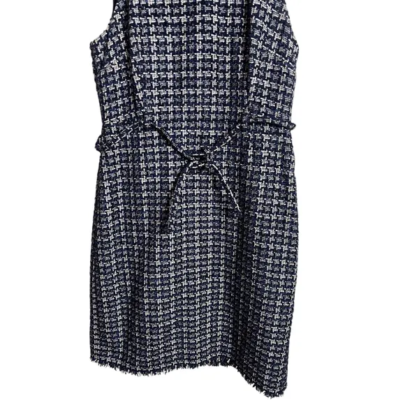 J.Crew Textured Tweed Houndstooth Sheath Dress Blue Womans 14 - Image 4