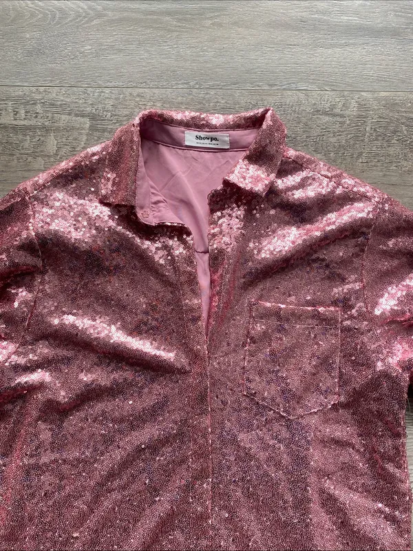Showpo Pink Sequin Shirt Dress Womens Sz 6 Button-Up - Image 2