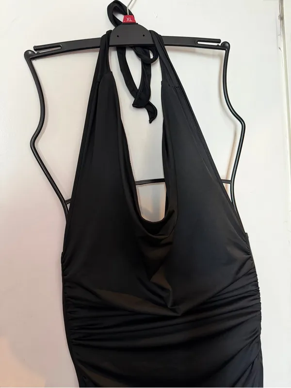 SHEIN Tall Black Cowl Neck Halter Maxi Dress Ruched Size Large - Image 4