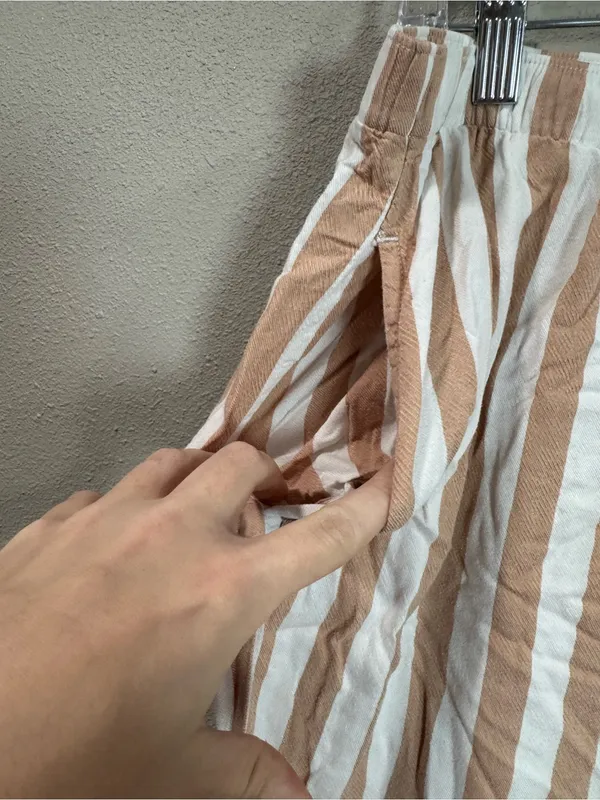 Victoria Secret Striped Wide-Leg Pajama Set- Beige & White - Image 9