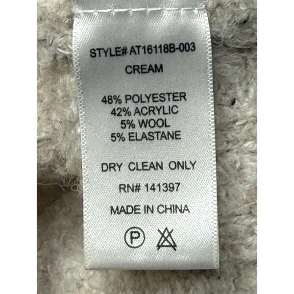 ASTR Cream Long Sleeve‎ Fuzzy Boucle Wool Blend Faux Wrap Sweater Boho Size XL - Image 6