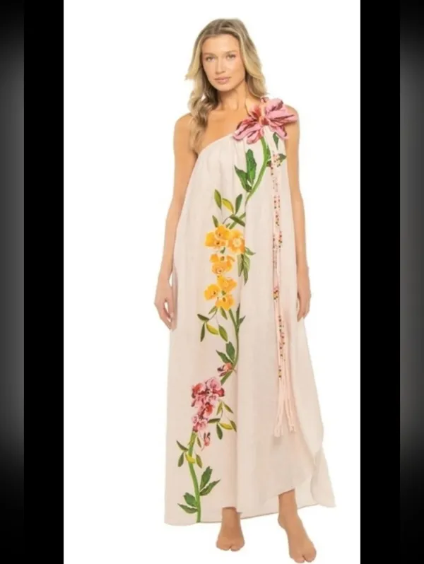 NWT Farm Rio pink garden terrace 3d one-shoulder maxi dress Size Small - Image 4