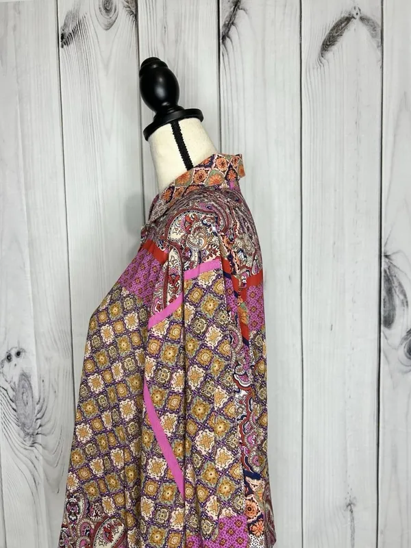 ee:some Sheer Button Up Blouse Sz M Floral Boho Chic Peasant Ruffle Cottagecore - Image 5
