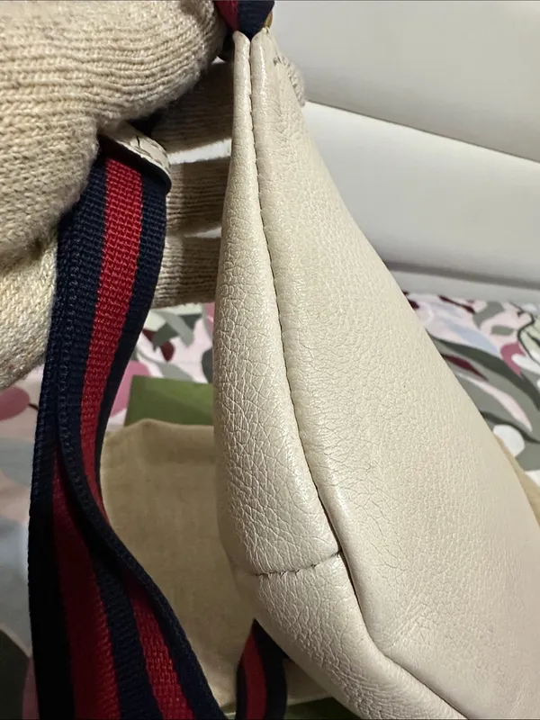 Gucci Off-White/Light Beige Leather Logo Web Belt/Body Bag - Image 5