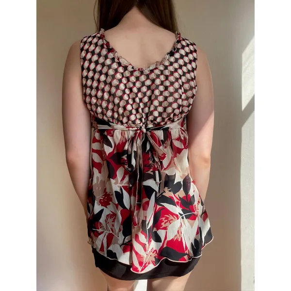 Floral Patterned Sleeveless Tank Tie Back Red Size M - Image 2