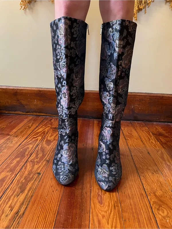 Kenneth Cole Reaction Black Floral Jacquard Knee-High Block Heel Boots - Image 3