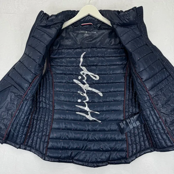 Tommy Hilfiger Puffer Vest Navy Blue Mini Flag Print Packable Lightweight XL‎ - Image 6