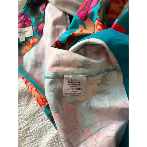 Elizabeth James The Label Floral Mini Dress M | Teal, Pink & Coral - Image 9