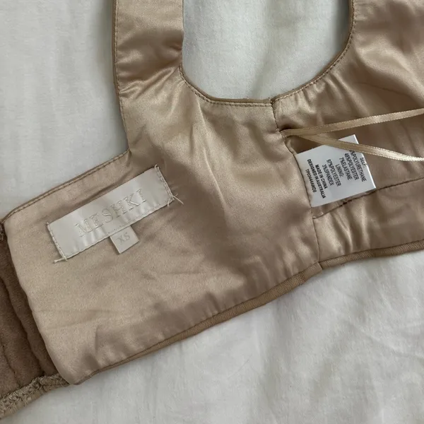 Meshki Mahla Faux Leather Crop Top - Camel, XS - Image 2