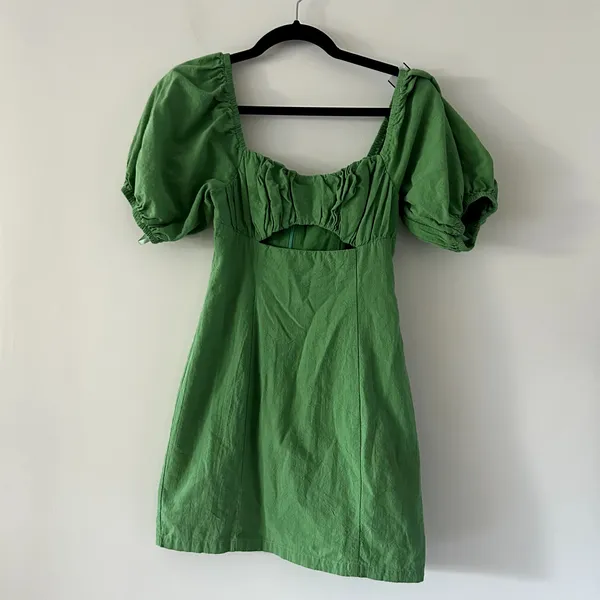 Runaway The Label Babydoll Green Puff Sleeve Mini Dress Size XS - Image 2