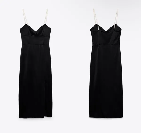 ZARA NWT Black SATIN EFFECT DRESS WITH PEARL EFFECT STRAPS - Image 7
