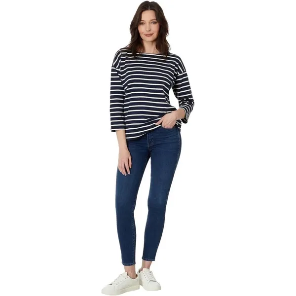 L.L.Bean Women's Medium Navy/White Striped 3/4 Sleeve Boat Neck Blouse‎ - Image 4