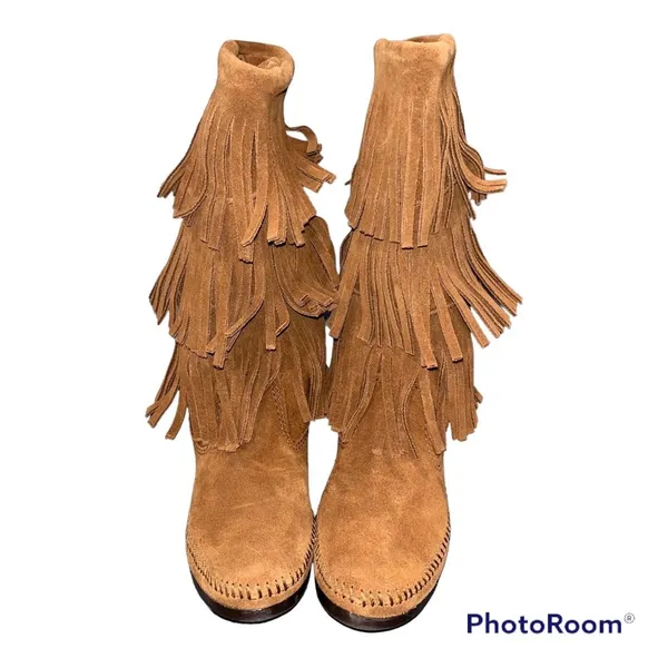 Minnetonka Suede 3 Layer Fringe Boots - Image 4