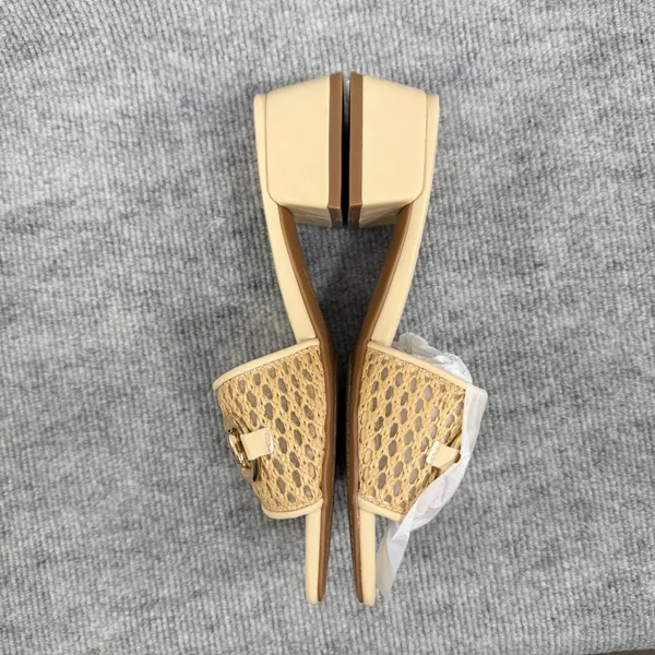 Jones New York Size-6.5M Uniqua Tan Woven Raffia Block Heel Slide Sandals - Image 6