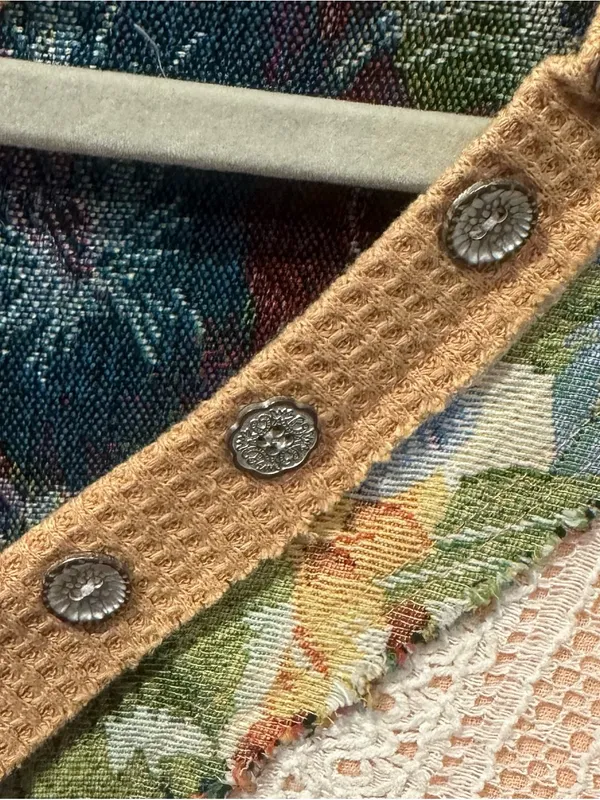 POL Patchwork V-Neck Pullover in Camel & Floral - Image 6