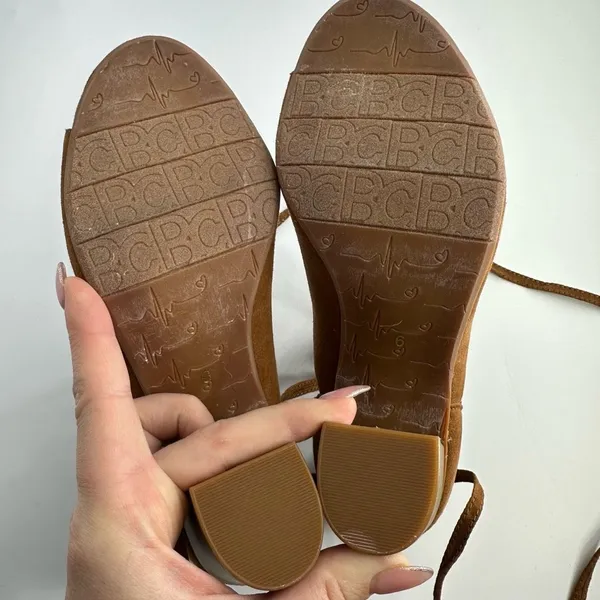 NEW BC Faux Suede Open Toe Brown Strappy Lace Up Bootie Size 6 Every Day Comfort - Image 8