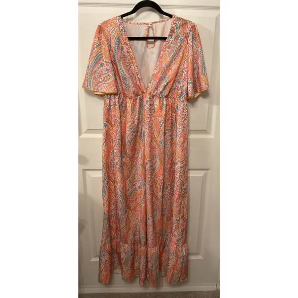 NWOT SHEIN Curve Paisley Boho Wide Leg Jumpsuit Maxi Plus Size Romper , 1XL - Image 2