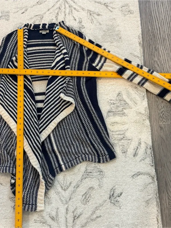 Lucky Brand Women’s M Navy Cream Striped Waterfall Cardigan Open Front Sweater - Image 6