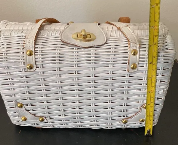 Vintage 60’s Purse Leather Straps White - Image 11