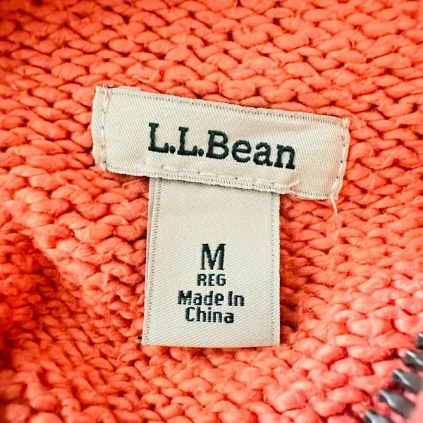 LL Bean Womens Sweater Medium Full Zip Cardigan Peach Mock Neck Cotton Outdoor‎ - Image 4