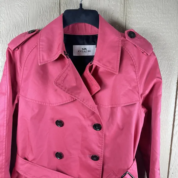 Coach Short Trench Coat Womens Medium Pink Double Breasted Belted Quiet Luxury - Image 2