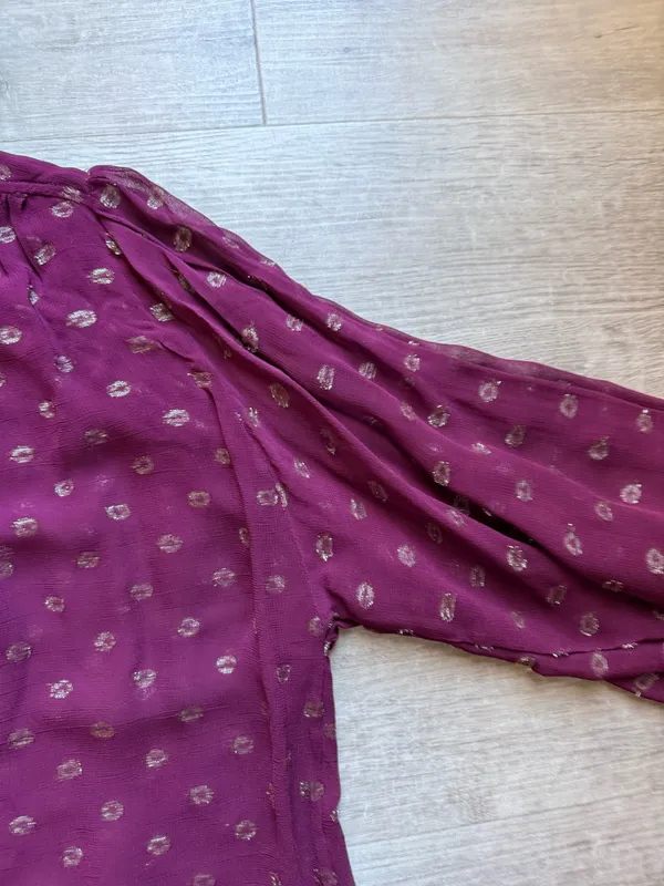 Moulinette Soeurs Anthropologie Allegra Gold Foil Printed Burgundy Blouse Size M - Image 6