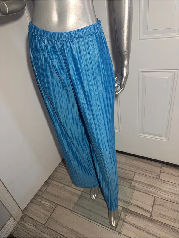 FRNCH Nouma Blue Pleated Wide Leg Pants Size M NWT Parisian Plisse Satin Trouser - Image 6