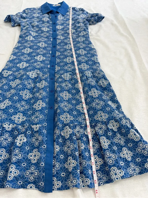 Solitaire Blue Embroidered Button Front Midi Dress M - Image 12