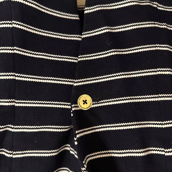 Calvin Klein Navy and White Striped Knit Blazer Size 4 - Image 2