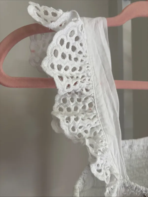 Misa Los Angeles Abelia Top White Smocked Eyelet Flutter Sleeve Crop Top Size S - Image 6