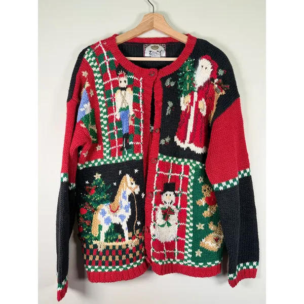 Tiara International Vintage‎ 1998 Christmas Cardigan Sweater Nutcracker Santa L - Image 2
