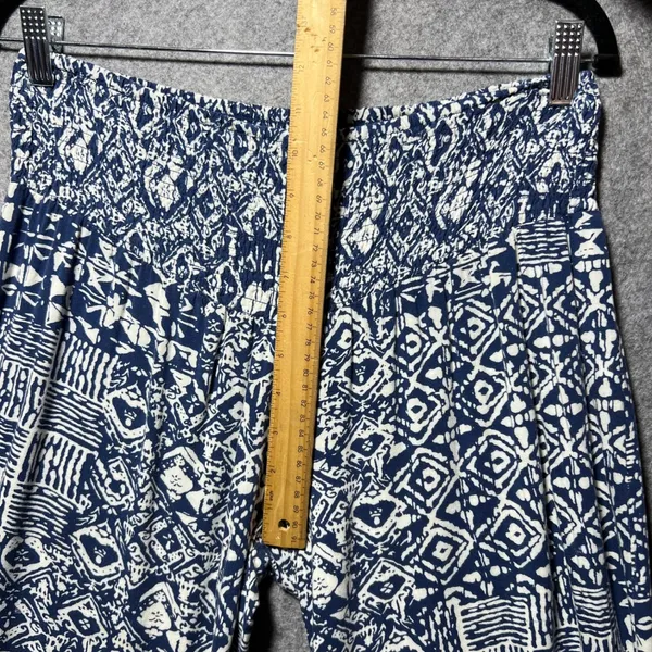Michael Farrell Blue White Geometric Print Wide Leg Smocked Waist Pants Size S‎ - Image 5