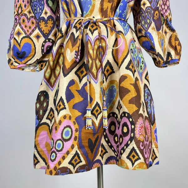NWOT Farm Rio Hearts Ikat Cream Long-Sleeve Mini Dress Size M - Image 4
