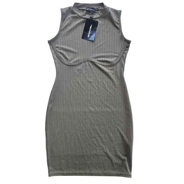 PrettyLittleThing 23Y NWT Khaki Rib Underbust‎ Detail Bodycon Mini Dress Size 6 - Image 2