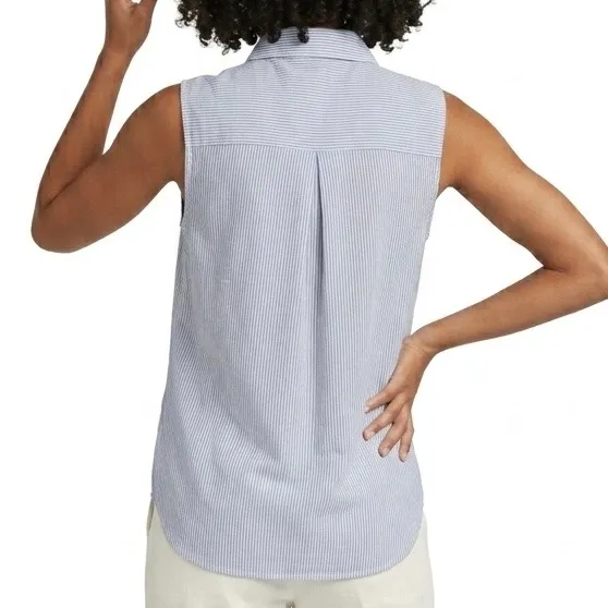 H&M Women’s Blue White Striped Sleeveless Button Front Blouse Size 12 - Image 2