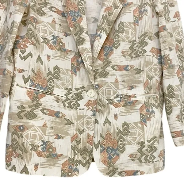 Alfred Dunner‎ Vintage Southwestern Geometric Print Blazer Tan Green Small USA - Image 4