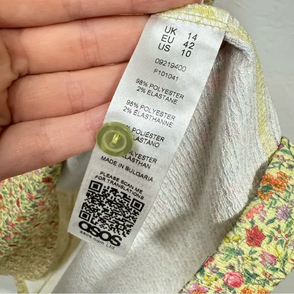 ASOS Yellow Ditsy Floral Midi Dress Womens 10 Long Sleeve Prairie Cottage Core - Image 10