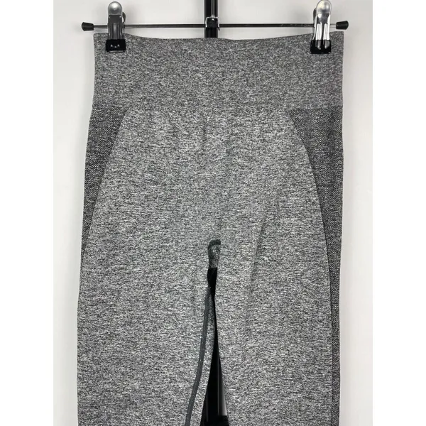 Gymshark Charcoal Marl Flex High‎ Waisted Pink Spell Out Logo Leggings Sz Small - Image 2