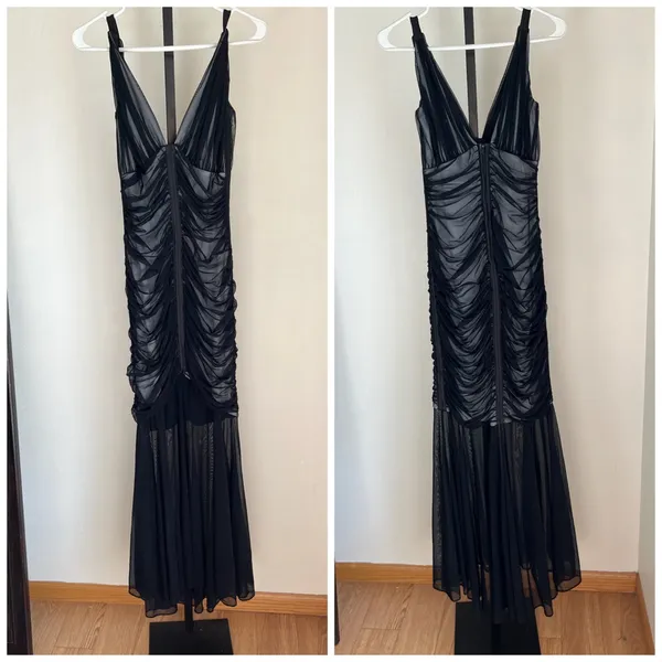 Vintage Tadashi Black Mermaid Mesh Gown Full Length Dress Evening XS formal - Image 2