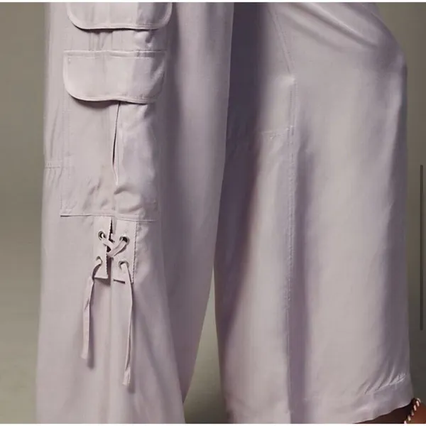 By Anthropologie Palazzo Utility Pants Cargo Wide Leg Lilac Purple Pull On Sz 10 - Image 7