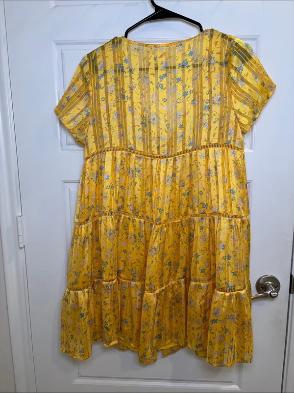 Urban Outfitters Yellow Floral Tiered Babydoll Mini Dress XS - Image 3